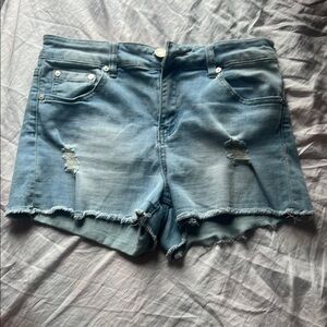 Indigo Rein Blue Jean Shorts Distressed Raw Hem